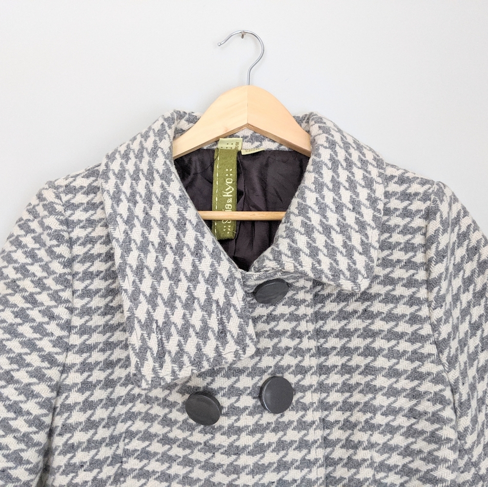 🇨🇦 Soia & Kyo Grey Houndstooth Wool Blend Peacoat Made In Canada - Picture 5 of 8